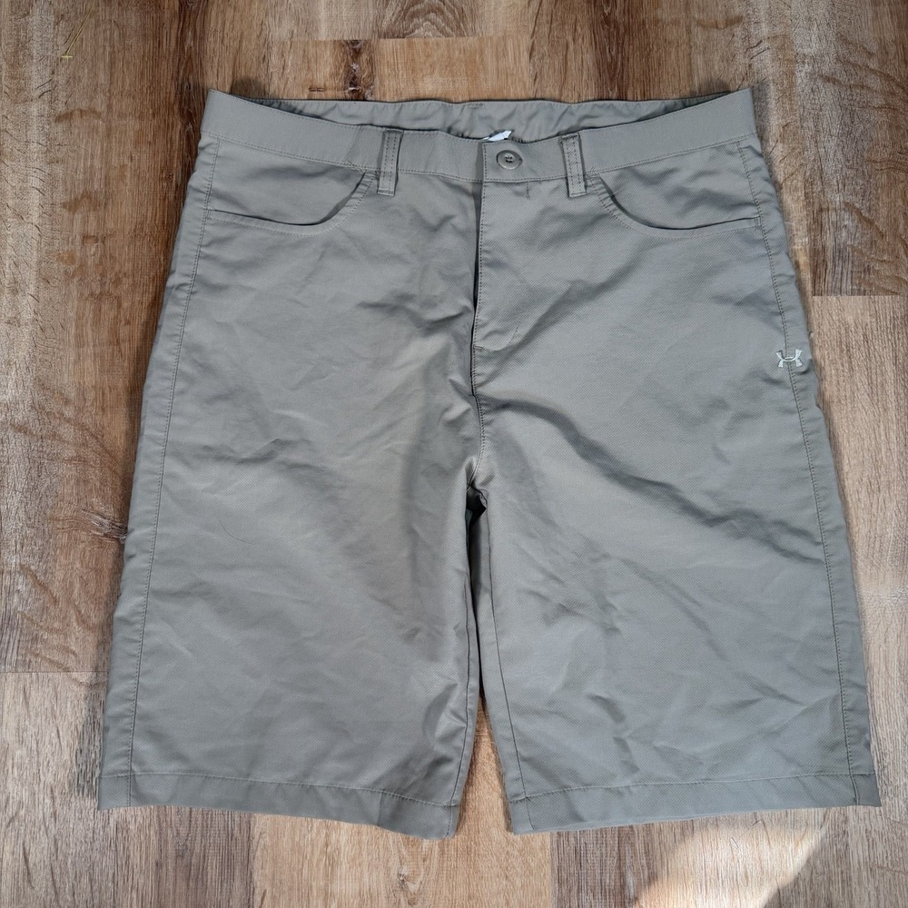 Under Armour HeatGear Golf Shorts Mens Size 34 10" Tan Performance